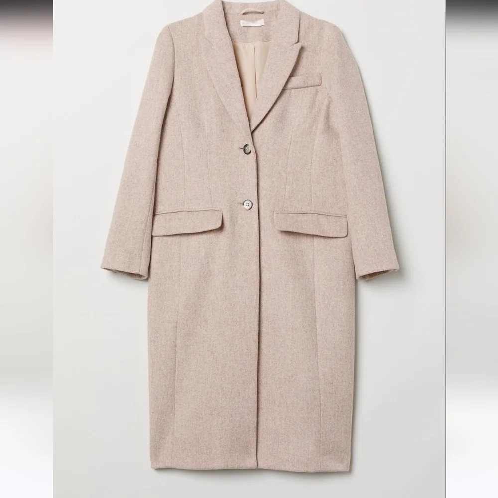 H&M Wool-Blend Tailored Coat – Light Beige Marl | Size 10.